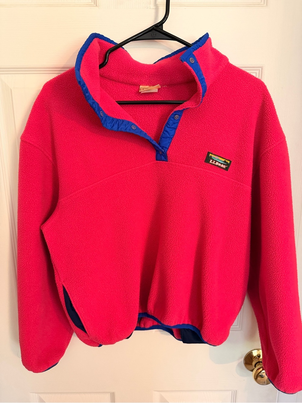 L.L. Bean Hot Pink Fleece Pullover with Blue Snap Trim